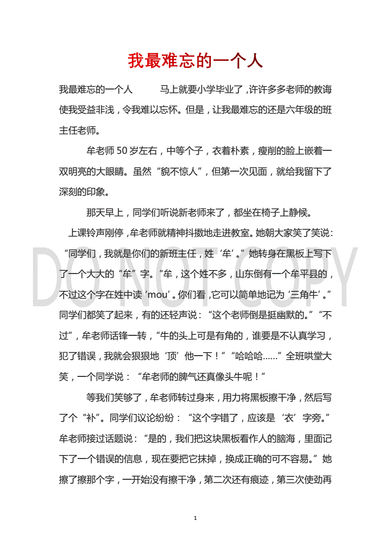 我难忘的一个人