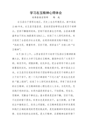 右玉精神心得体会