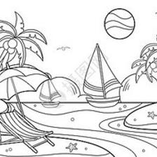 夏天的海滩简笔画