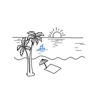 夏天的海滩简笔画