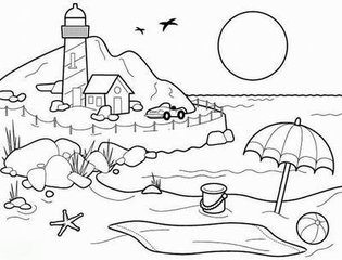 夏天的海滩简笔画